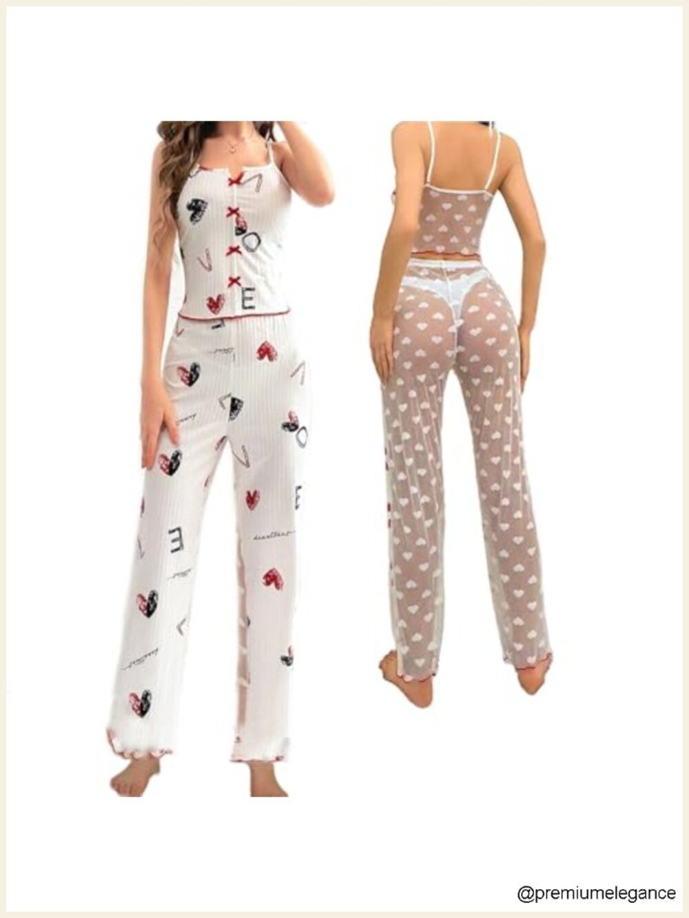 Women's Cute Pajama Set Satin Sleepwear Cami Top and Long Lounge Pajama Set